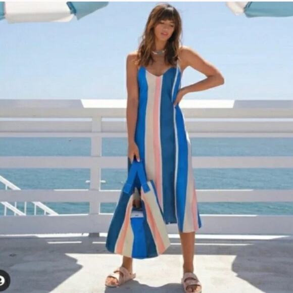 Lemlem X H&M Blue Stripe Midi Slip Dress Size S Contemporary Nautical Y2K Glam - Picture 2 of 15